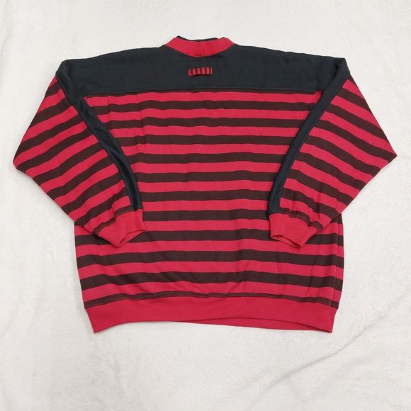 Vintage 90s Express Red & Black Striped Pocket Crewneck Sweatshirt Size Medium - Picture 7 of 7